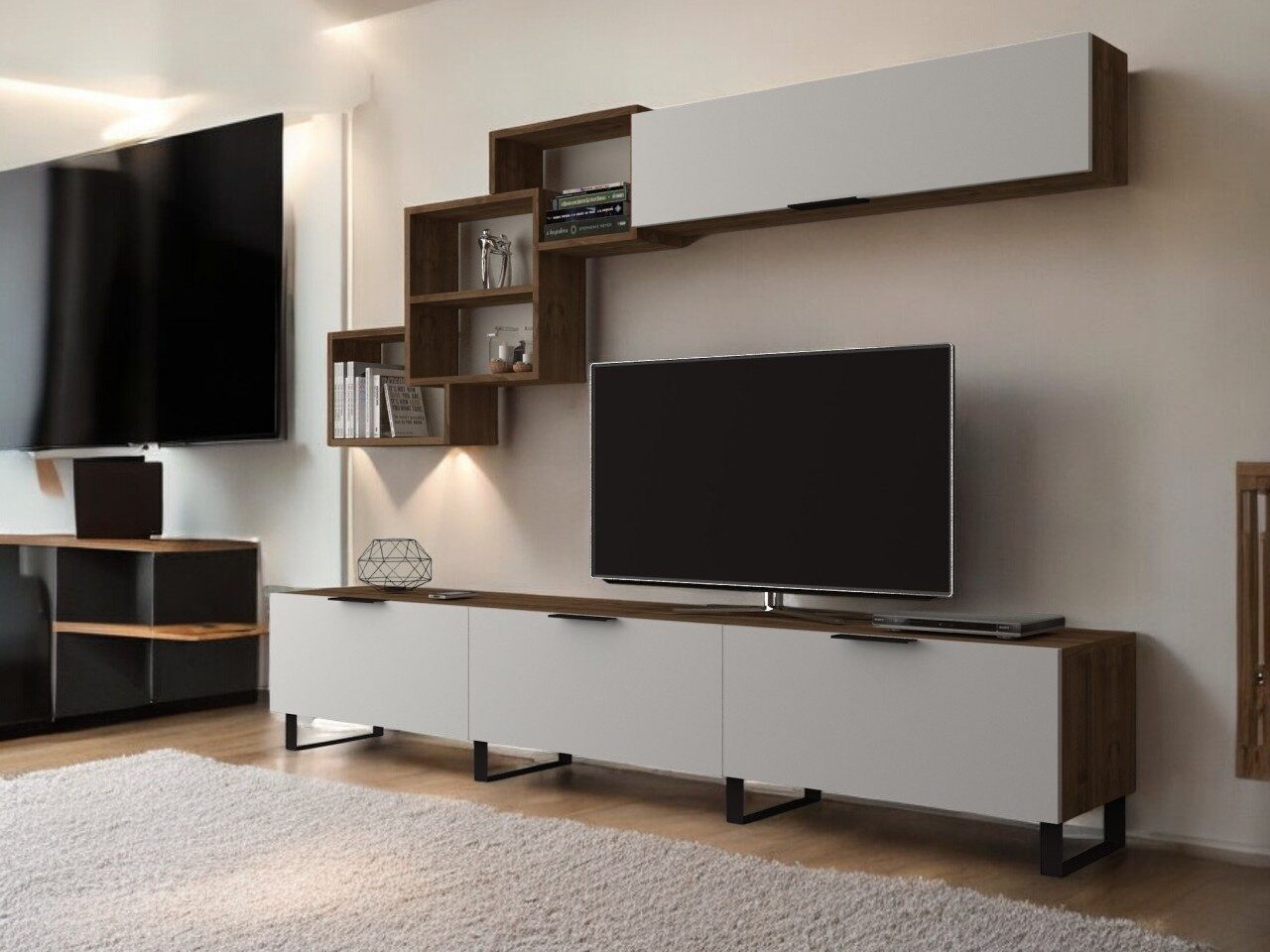 Lost MUME Ceviz-Beyaz 210cm Tv Ünitesi Metal Ayaklı