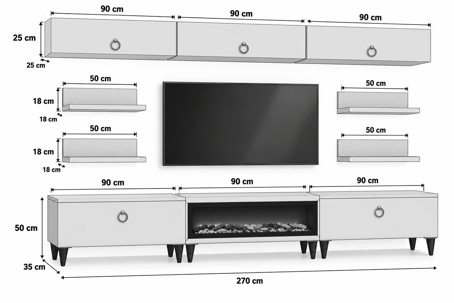 Liva TV Ünitesi 270 cm – Şömineli Meşe - Görsel 2