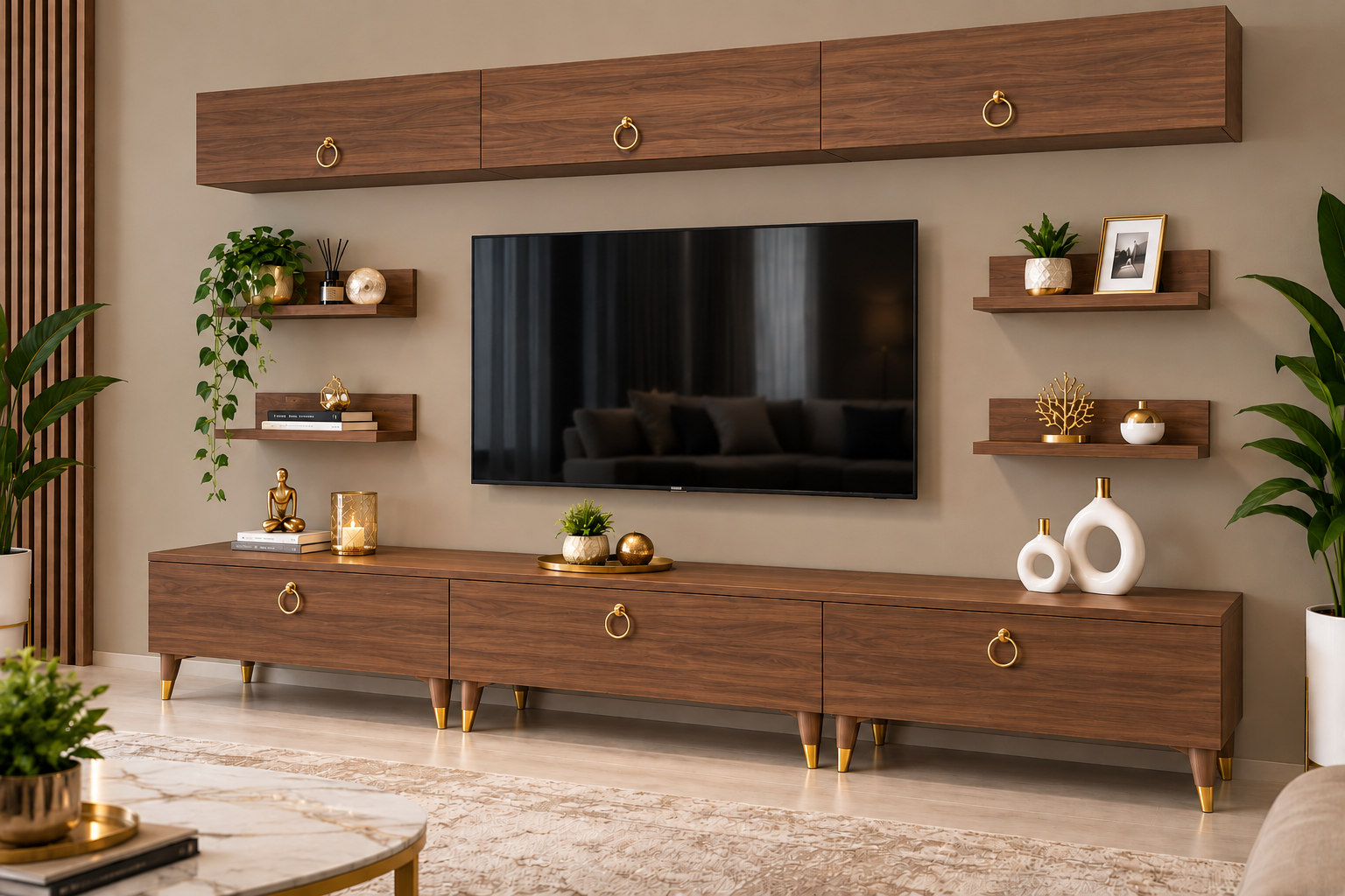 Liva TV Ünitesi 270 cm – Parlak Ceviz