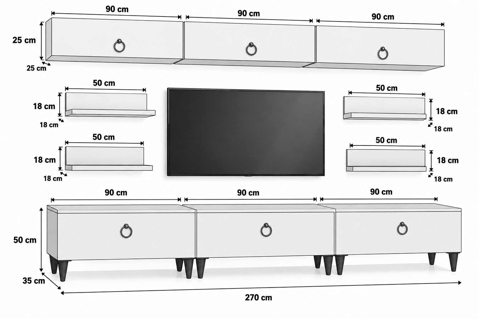 Liva TV Ünitesi 270 cm – Beyaz - Görsel 2